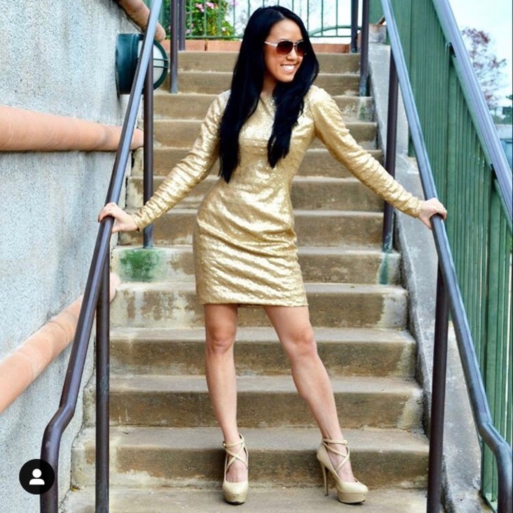 Gold sequin long sleeve dress - NY&C Eva Mendes